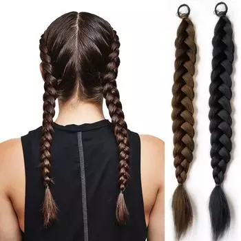 Синтетический плетеный хвостик для наращивания волос, боксерская твист-коса, коричневый, натуральный, черный, термостойкие женские накладные волосы
