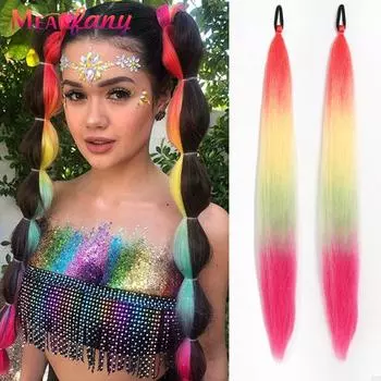 Синтетический прямой хвост с эластичной резинкой для волос, красочные плетения волос, хвост, наращивание волос для женщин, аксессуары для волос 70cm