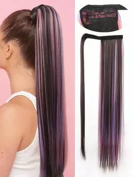 Синтетический прямой хвостик, 28 дюймов, натуральные длинные хвостики на липучке, обернутые вокруг зажима в конском хвосте, синтетические шиньоны для женщин 28inch