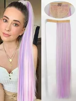 Синтетический прямой хвостик, 28 дюймов, натуральные длинные хвостики на липучке, обернутые вокруг зажима в конском хвосте, синтетические шиньоны для женщин 28inch