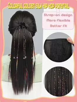 Синтетический прямой хвостик грязная коса ремень лазерное шелковое наращивание волос хвостик 16inch