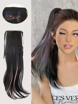 Синтетический прямой конский хвост, окрашенный, завязанный стиль, накладные волосы, парик для наращивания волос 22inch
