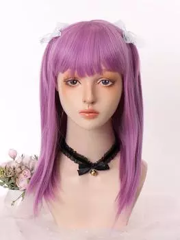 Синтетический прямой парик для косплея средней длины с повязкой на голове светло-розового цвета 18inch