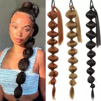 Синтетический пузырьковый хвостик, 30 дюймов, длинный плетеный хвостик, афро-пушистый хвостик, наращивание волос для чернокожих женщин