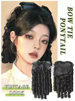 Синтетический римский кудрявый парик с хвостиком 14 дюймов женский ретро-парик с бантом для повседневного использования женщинами 14inch