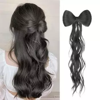 Синтетический шиньон с бантиком, зажим для хвоста, наращивание волос, натуральные искусственные темно-коричневые заколки для волос, аксессуары для волос для женщин