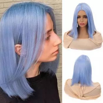 Синтетический светло-голубой прямой парик длиной до плеч для женщин, косплей, повседневный парик для вечеринок
