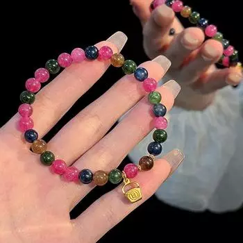 Синтетический турмалин ежедневный золотой браслет женский цвет ретро дизайн Sense бисерный браслет
