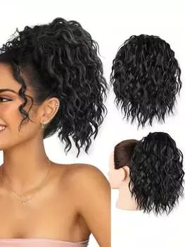 Синтетический волнистый кудрявый хвостик для наращивания волос 10 дюймов, черный шнурок для женщин, короткий мягкий натуральный синтетический шиньон для ежедневного использования