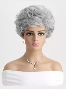 Синтетический женский серебристо-серый 10-дюймовый вьющийся короткий парик Мягкий термостойкий натуральный парик с челкой 10inch
