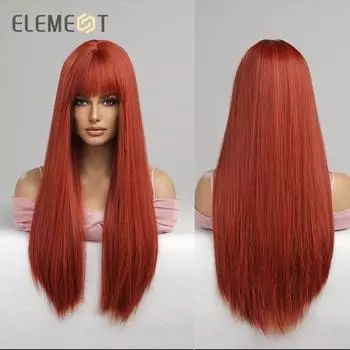 Синтетическое волокно, длинные прямые красные, оранжевые волосы, парики с челкой для женщин, термостойкие вечерние, косплей, парик Лолиты