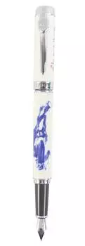 Sipliv Stylo, фарфоровый синий и белый, с зажимом, шеваль, фонтэн, д серебристый, мойенн,