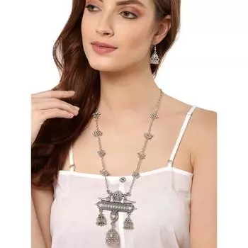 Сияющая дива мода новейший окисленный серебряный афганский длинный дизайн цепочка кулон ожерелье ювелирный комплект