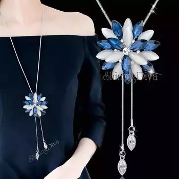 Сияющая дива, модное стильное хрустальное цветочное ожерелье с серебряным покрытием, длинная цепочка с подвеской для женщин