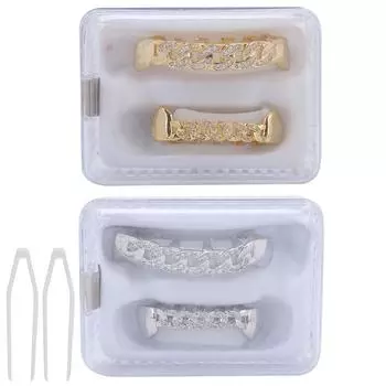 Сияющая полая цепочка в стиле хип-хоп, набор вставных зубов, Хэллоуин, фестиваль, украшение для зубов, скобка Gold