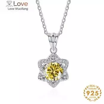 Сияющее 1-каратное муассанитовое ожерелье для женщин, стерлинговое серебро 925 пробы, свадебные украшения, модная подвеска в виде гексаграммы, цепочка на ключицу 925 Silver