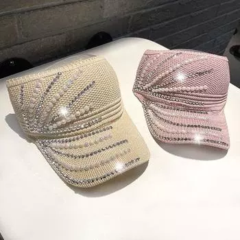 Сияющие бриллианты и жемчуг, солнцезащитные шляпы для женщин, пустая верхняя часть, козырек, блестящая женская кепка, повседневная спортивная кепка для отдыха на открытом воздухе, летняя пляжная солнцезащитная шляпа M белый