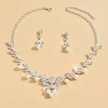 Сияющие серьги Изысканное ожерелье Свадебная вечеринка Жемчуг Стразы Набор украшений Банкет