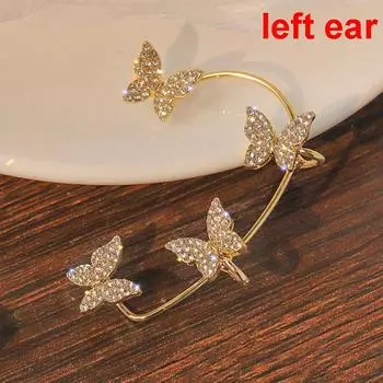 Сияющие серьги-клипсы в виде бабочки из циркония, серьги-каффы, ушные крючки, подарочные украшения для вечеринок