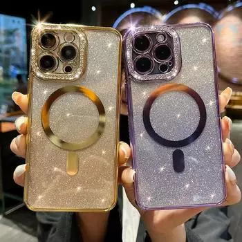 Сияющий блестящий чехол для телефона с беспроводной зарядкой для Iphone 14 13 12 11 Pro Max 14pro 14plus 11 противоударный мягкий чехол-бампер For iPhone 11Pro Max
