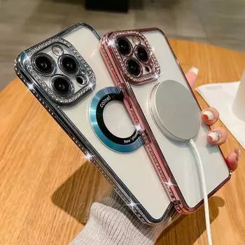 Сияющий блестящий чехол для телефона с беспроводной зарядкой и бриллиантами для Iphone 14 13 12 11 Pro Max 14 Plus 14pro противоударный прозрачный чехол-бампер For iPhone 14Pro Max