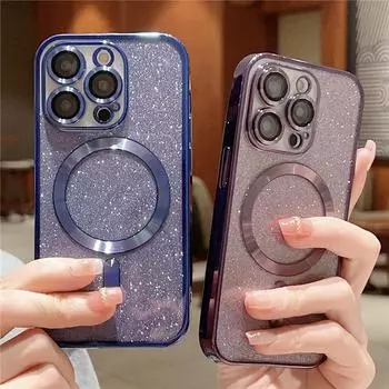 Сияющий блестящий чехол для телефона с беспроводной зарядкой для Iphone 14 13 12 11 Pro Max 14pro 14plus 11 противоударный мягкий чехол-бампер For iPhone 11