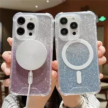 Сияющий блестящий прозрачный чехол для телефона с беспроводной зарядкой для Iphone 14 13 12 11 Pro Max 14plus противоударный бампер силиконовая задняя крышка For iPhone 13Pro Max