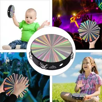 Сияющий бубен ручной барабан 10/8 дюймов двойной светоотражающий бубен музыкальный инструмент для детей и взрослых церковная вечеринка КТВ One Size серебряный