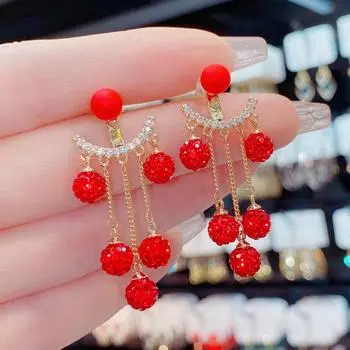 Сияющий хрустальный шар, висячие серьги с кисточками для женщин, висячие серьги для свадебной вечеринки, эффектные брендовые ювелирные изделия, позолоченные белый