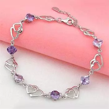 Сияющий полый женский браслет с покрытием в форме сердца, фиолетовый браслет со стразами, ювелирный аксессуар