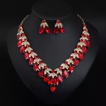 Сияющий темпераментный кристалл драгоценный камень ожерелье серьги комплект платье свадебный ужин женские украшения красный