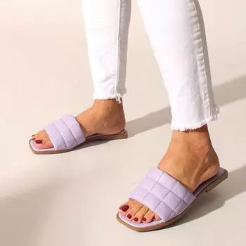 Сиреневые кожаные женские тапочки