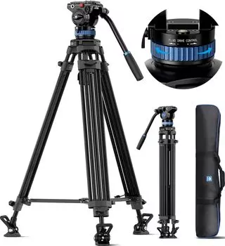SIRUI Video Tripod Up to 190cm Height Professional Heavy Duty Tripod Fluid Head Max Load 10kg Pan Tilt Includes Quick Release Plate for DSLR Camcorder