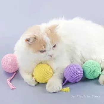 Sisal Balls Cat Squeaky Toy Kitten Balls Toy Cat Interactive Toys Funny Balls Teaser Self-playing Cat Scratcher Toy Balls фиолетовый