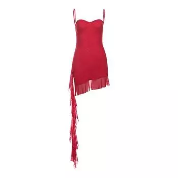 # Sisjuly# Demon Seaside Vacation Style Red Enchantress Zhang Yang Ruffles Irregular Spaghetti-Strap Dress Female Red S