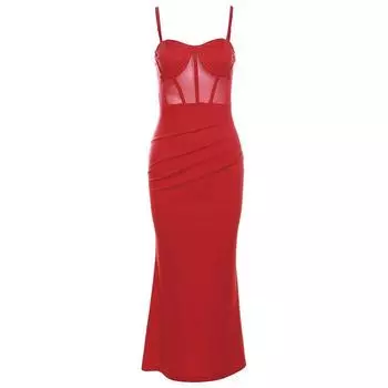 # Sisjuly# European and American Sexy Red Dinner Waist-Tight Strapless Dress Female It Girl Elegant Graceful Dress Red S
