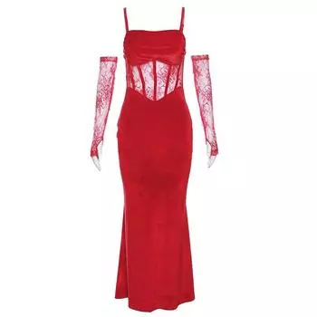 # Sisjuly# European and American Style Sexy Lace Patchwork Waist-Slimming Suspender Skirt Female Chill Cool Fashionable Versatile Skirt Red S