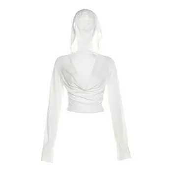# Sisjuly# Ins European and American Minimal Art Girly Style Slim Looking Swing Collar Hooded T-shirt Female Elegant All-Matching Long Sleeve Top White S