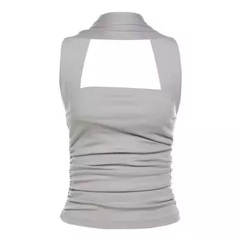 # Sisjuly# Ins Street Shot Sexy Gray Series Ruched Silm Sexy Halter Spaghetti Straps Women s Easiest for Match Short Top Grey S