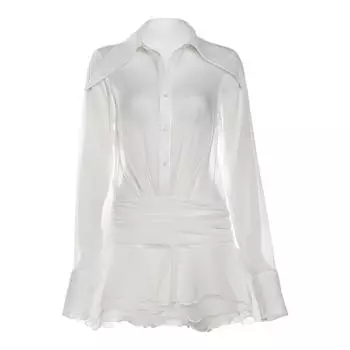 # Sisjuly# It Girl Gentle Vacation Style Romantic Ruffles Patchwork Fake Two-Piece Easiest for Match Dress Female White M