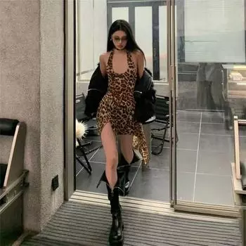 Sisjuly Леопардовое облегающее платье-комбинация в форме зонтика Leopard print S
