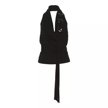 # Sisjuly# Шикарный Уличный Крутой Драг Сестра Сексуальный Вырез Глубокий V-образный вырез Холтер Маленькая Майка Женский Дикий Жилет Black L