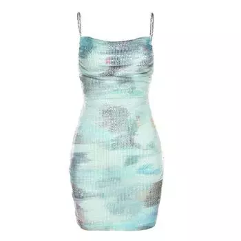 # Sisjuly# Summer Cool Stylish Colorful Tie-Dye Slimming Slip Dress Female Sequin Silm Sexy Skirt Blue L