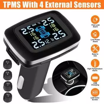 Система контроля давления в шинах 0-3,5 бар на солнечной батарее USB TPMS беспроводной датчик питания прикуривателя с USB-портом для зарядки