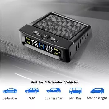 Система контроля давления в шинах автомобиля на солнечных батареях, 4 датчика, интеллектуальное предупреждение о температуре и давлении в шинах