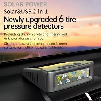 Система контроля давления в шинах, беспроводной солнечный монитор давления в шинах с 6 датчиками, оперативная сигнализация чёрный