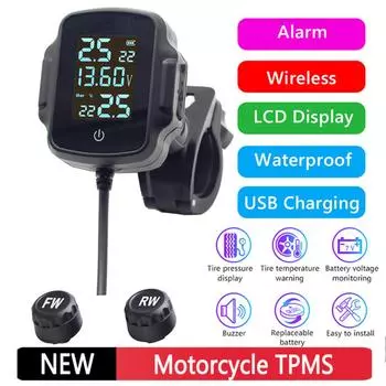 Система контроля давления в шинах мотоцикла Беспроводная TPMS с быстрой зарядкой 3.0 USB-зарядное устройство для телефона с 2 внешними датчиками Type 3