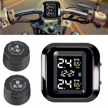 Система контроля давления в шинах мотоцикла TPMS с 2 внешними датчиками USB-зарядное устройство Комплект сигнализации температуры шин Мотоцикл Велосипедный цикл Универсальные аксессуары M6