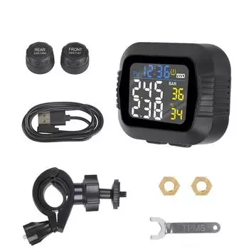 Система контроля давления в шинах мотоцикла TPMS, сигнализация температуры с 2 внешними датчиками, системы сигнализации шин мотоцикла в режиме реального времени Black