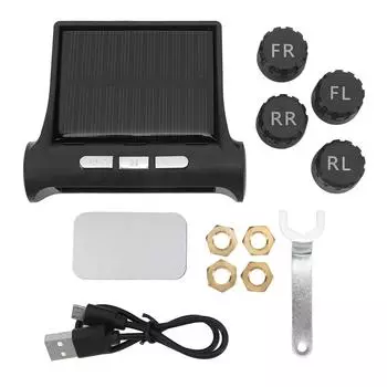 Система контроля давления в шинах на солнечных батареях с солнечным зарядным устройством, 4 внешних датчика, 5 режимов сигнализации, ЖК-дисплей в реальном времени